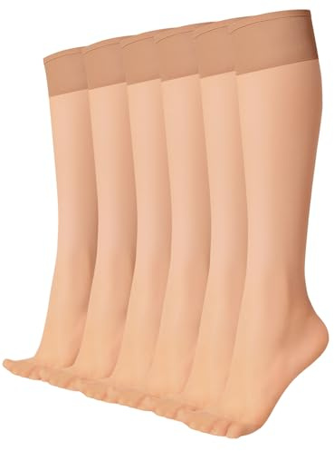 MANZI Women Sheer Knee High Socks with Comfort Top Nylon Trouser Stockings 6 Pairs 15D
