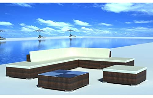 GeenYuu Salon de Jardin 8 pièces en résine tressée Marron avec Coussins crème, Ensemble modulable pour terrasse Balcon Patio, mobilier extérieur Durable avec Table Basse et Banquette Angle