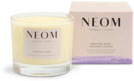 NEOM – Bedtime Hero Scented Candle, 3 Wick | Essential Oil Aromatherapy Candle | Chamomile, Ylang Ylang & Cedarwood | Scent to Sleep