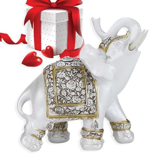 Feng Shui Estatua de Resina Elefantes, Figura de Buena Suerte Elefantes Escultura Elefante Decorativo La Artesanía para Decoración del Hogar Ornamentos Los Regalos, 4.3x1.8x4.3in