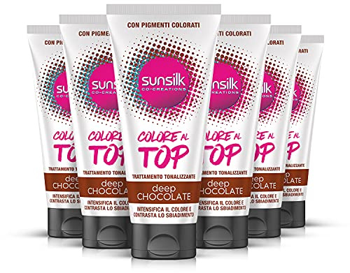 Sunsilk, Deep Chocolate Lot de 6 flacons de traitement tonifiant pour cheveux bruns avec de l'huile d'argan et des pigments rouges et bleus pour lutter contre la décoloration pour des cheveux