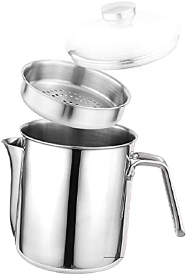 Fetttrennkanne Fettkanne Fetttrenner Fettabscheider Für Soßen Mehrzweck Soßenkanne Sauciere Kanne Öl Suppe Sieb Ölfilter 1.8 Liter, SUS Edelstahl 1300ML