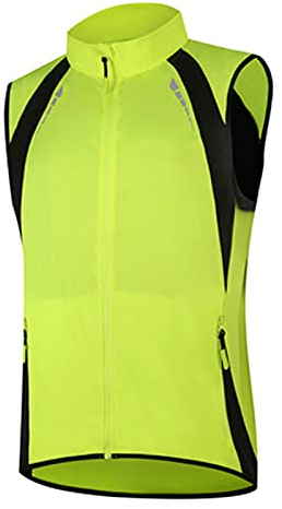 SFITVE Léger Gilet de Cyclisme Homme,Respirant Coupe-Vent Cyclisme Gilet,Reflechissant Veste sans Manches,Haute Visibilité Vélo Running Gilet de Vélo Maillot (Size:XL,Color:Vert Fluorescent)