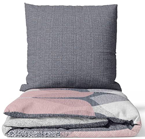 Leonado Vicenti Bettwäsche 4tlg. Baumwolle Renforce 155x220 cm Rosa Grau Kreise Schlafzimmer Set Garnitur Kissen Decke mit Reißverschluss...