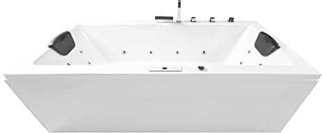 Basera® PREMIUM Indoor Whirlpool Badewanne Naxos mit 24 Massagedüsen, Heizung, Ozongenerator, Bodenansaugung, Wasserfall, LED-Ambiente, Touchpanel, Bluetooth, Radio