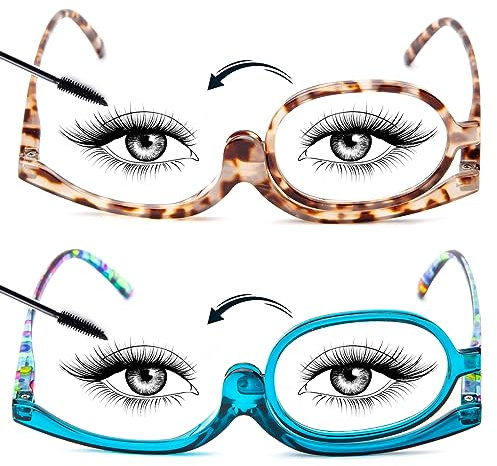 JO 2 Packs Makeup Reading glasses Magnifying Readers for Women with Spring Hinge One Eye Cosmetic Readers Rotating Lens (Tortoise/Blue, 1.5, x)