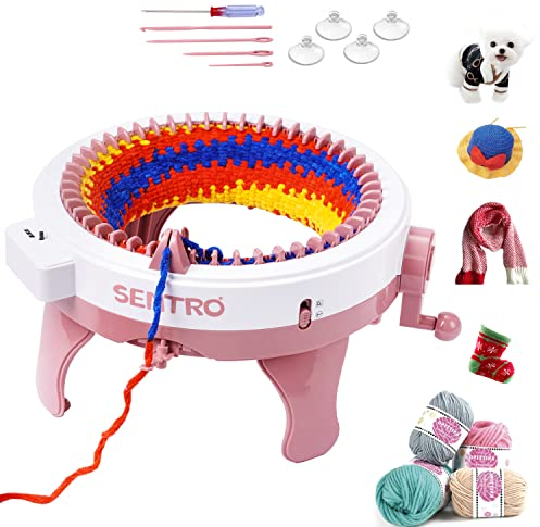 Strickmaschine, 48-Nadel-Strickmaschine mit Zählwerk, Looming-Maschine für Erwachsene, DIY-Strick-Rundstrickmaschine für Erwachsene und Kinder, Stricken von Schals, Hüten, Socken, Handschuhen (Rosa)