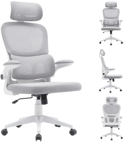 BAKAJI Sedia da Ufficio in Tessuto Ergonomica con Schienale Supporto Lombare e Poggiatesta, Poltrona da Scrivania Girevole, Altezza Regolabile Rivestimento Antisudore Traspirante (Grigio Chiaro)
