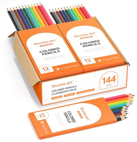 Shuttle Art Buntstifte Set, 144 Buntstifte Kinder, Farbstifte mit 12 Lebendigen Farben, 12er Packungen Holzstifte, Großpackung Buntstifte für Kinder, Schule und Weihnachten, Buntstifte schule 1 klasse