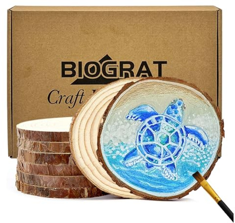 BIOGRAT Wood Slices 4.3-4.7 Inch Wooden Discs for Crafts, 8 Pcs
