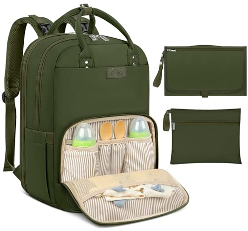 RAINSMORE Baby skötryggsäck stor skötväska ryggsäck med barnvagnsremmar och skötunderlag på vägen blöjväska babyväska svart