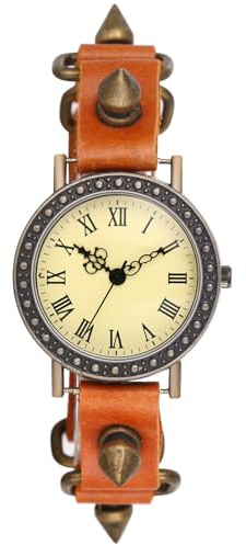 JewelryWe Reloj de Pulsera para Mujer, Estilo Retro, Trenzado, Pulsera de Piel, Pulsera con Colgante de árbol y Hojas para Mujer, Pinchos Tachuelas - Naranja