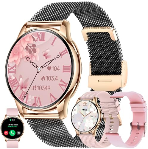 1,32 HD Smartwatch Kvinnor med Telefonfunktion, 300mAh Batteri, Fitness Tracker Pekskärm, Smartklocka med Sömnmonitor 123 Sportlägen Sportklocka Fitnessklocka Armbandsur för Android IOS (Svart)