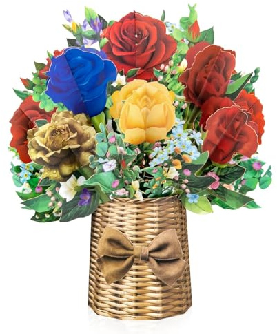 Rosa stora pop up-kort, 33 cm pappersblombukett gratulationskort med tomt anteckningskort och kuvert, perfekt present för att fira kärlek, semester, födelsedag, årsdag, mors dag, alla hjärtans dag