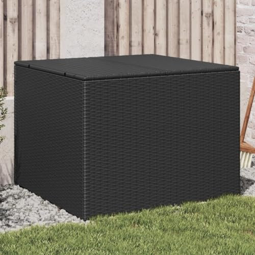 Gecheer Scatola di immagazzinaggio da giardino nera 291L resina intrecciata, scatola portaoggetti per esterni organizer per attrezzi da giardino, cassapanca per balcone, piscina, terrazza