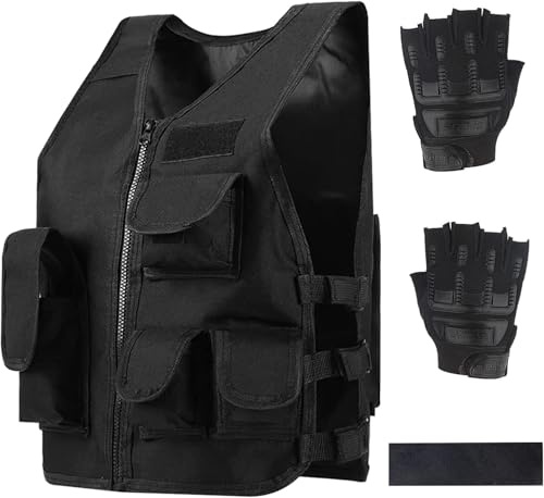 Gilet tactique d'extérieur pour enfants, gilet de combat réglable et respirant avec gants courts pour enfants