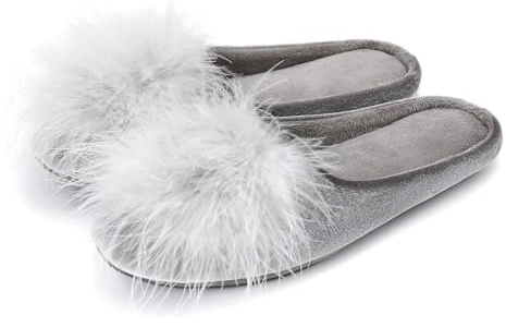 BCVIA Women's Cozy Velvet Memory Foam House Slippers Fuzzy Feather Indoor House Shoes(grey5-6)