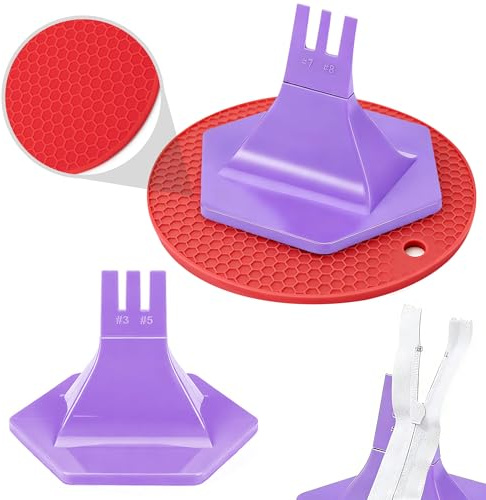 2 Pcs Zipper Jig Tool for Zipper Pulls with Anti-Slip Silicone pad 4 Size #3#5#7#8 Handy Zip Fastener Jig Installing Tool Zip Sliders for Pants Dresses Jackets Gift for Sewing Lovers (Purple)