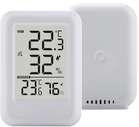 Jiawu Thermomètre Intérieur et Extérieur sans Fil, Conception à Double Capteur, Facile à Utiliser pour Serre et Cave à Vin