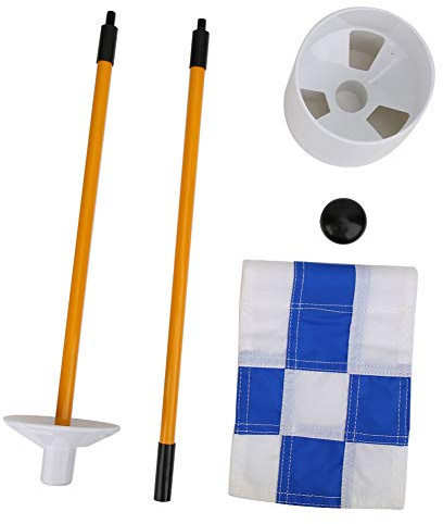 BSLSVGE Set di pennoni da Golf per Putting Green Accessorio da Pratica Rimovibile Premium con Bandiera a griglia Bianca Blu per Allenamento di Golf Indoor all'aperto Fibra di Vetro