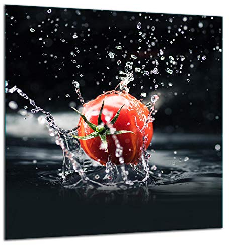 TMK I Crédence de cuisine, anti-éclaboussures, en verre trempé, 60 x 65 cm, verre décoratif avec ruban adhésif autocollant, crédence arrière en verre de cuisine, noir tomate