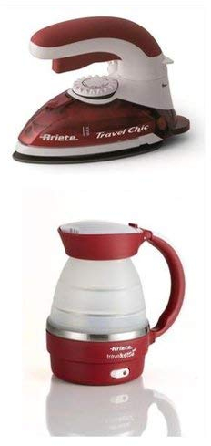 Ariete 7993 Set da viaggio composto da ferro da stiro a vapore da viaggio con manico girevole e bollitore pieghevole