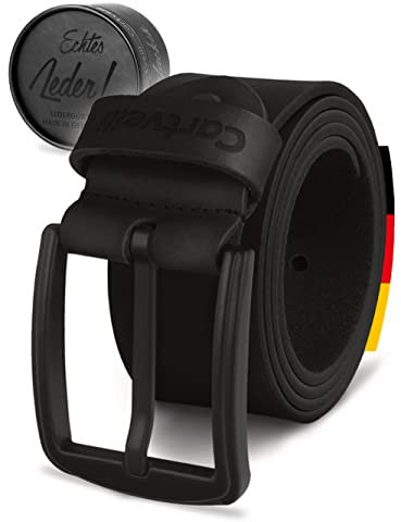Cartvelli Echt Ledergürtel Herren Schwarz 110cm Made in Germany Geschenkbox Herrengürtel Schnalle Matt-Schwarz Echtleder-Gürtel 40mm MB19s-110