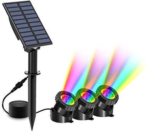 T-Sun Solar Pond Lights with 3 Lamps Underwater Submersible Pond Lights RGB LED Landscape Spotlight IP68 Waterproof with 2 Modes (Steady/Flashing) for Pond Pool Garden Yard Fish Tank Aquariums
