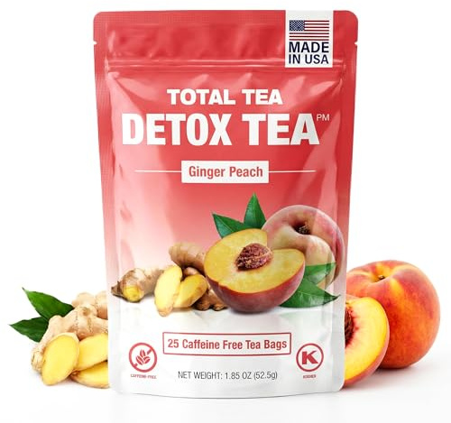Total Tea SIimming Detox Tea Caffeine Free - 25 Day Detox - Weight l0ss for women with Chamomile, Hibiscus Tea & Ginger Root for Colon Cleanse – Natural Herbal Ginger & Peach Fruit Tea for Digestive Health