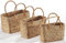 Kobolo Tasche Korbtasche Set aus Wasserhyazinthe - Lederhenkel - eckig 3er Set