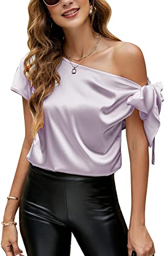 VIDUSSA Dam off-shoulder-toppar – satin asymmetriska silkestoppar för fest