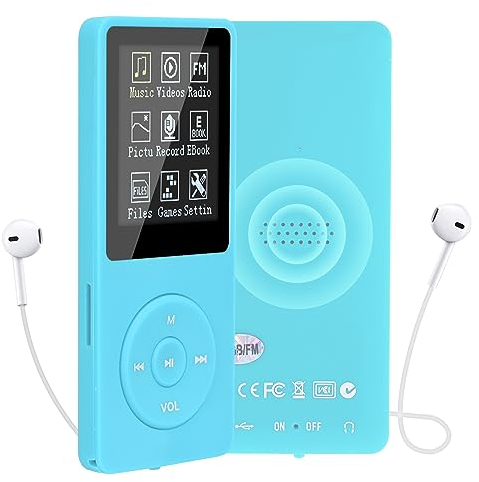 COVVY 16GB Tragbare MP3 Musik Player, Support bis zu 64GB SD Speicherkarte, Lossless Sound HiFi MP3 Player, Music/Video/Sprachaufnahme/FM Radio/E-Book Reader/Fotobetrachter(16G, Hellblau)