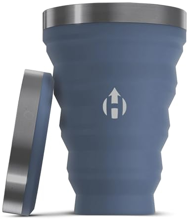 HYDAWAY Zusammenklappbarer Becher aus Silikon und Stahlrand, 473 ml, zusammenklappbarer Becher für Bier, Wasser und Limo, tragbarer Trinkbecher für Party, Camping, Rucksackreisen und Wandern