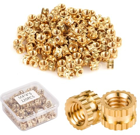 120pcs 3D Printing Threaded Insert, M4x4x6mm M4 Femeal Knurled Brass Nuts Internal Thread Heat Embedment Nut for 3D Printer Parts Plastic Shell
