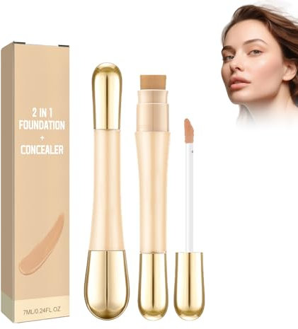 Doppio Concettore Testa, 2-In-1 Foundation Anti-Wrinkle Concealer Invisible Pore Concealer Liquido Con Pennello, Correttore Impermeabile Durevole Trucco Hold