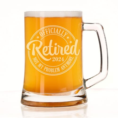 Officially Retired Engraved Beer Glass - Funny Retirement Gift for Women or Men - Not My Problem Anymore Novelty Pint Glass (Beer Stein)