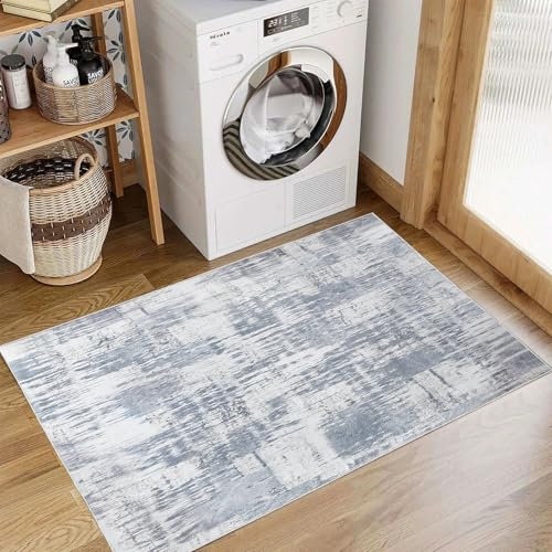 Tinyboy-hbq Alfombra Salon Lavable Pelo Corto Alfombras de Habitacion Antideslizante Suave Alfombras Salon Modernas Grande para Dormitorio (Gris/Azul Claro/Multi, 80 x 120 cm)