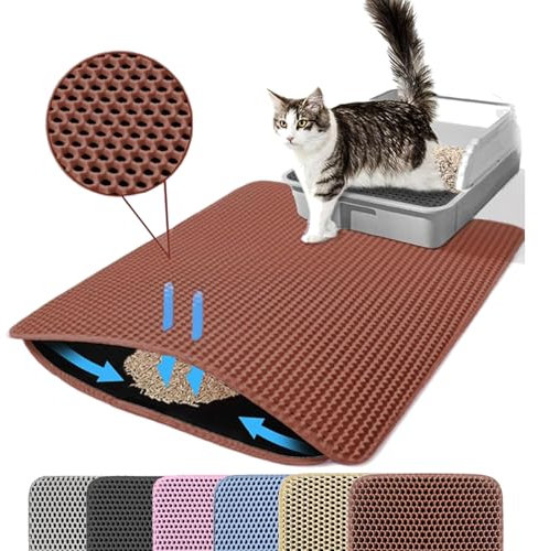 Petinstinct Tapete Gigante para Arena para Gatos, 60X45cm, Doble Capa, Antideslizante, Impermeable, a Prueba de orina, Suministros y artículos Esenciales para Gatitos, Marrón