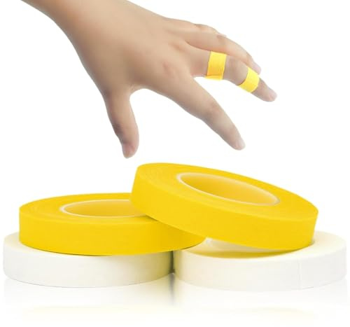 Lot de 4 rouleaux de ruban adhésif pour doigts - 1,2 cm x 10 m - Pour haltérophilie, escalade, golf, hockey, handball, football, arts martiaux (blanc, jaune)