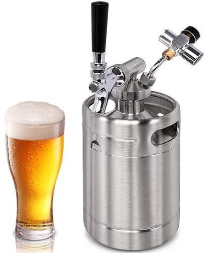 NutriChef Pressurized Beer Mini Keg System, 64oz Stainless Steel Growler Tap, Portable Mini Keg Dispenser Kegerator Kit, Co2 Pressure Regulator Keeps Carbonation for Craft Beer, Draft and Homebrew