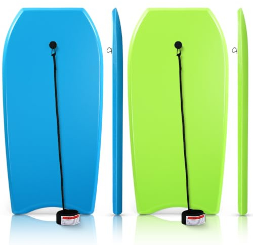 MiniInflat 2 Pack Bodyboard for Beach Lightweight Surfboards with EPS Core Pool Skim Boards with Rope Surfing Body Board for Adults Surfing Beach Lake Pool Water Parks(41 Inch,Blue and Green)