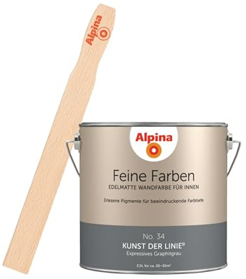 Alpina Feine Farben inkl. Rührholz – No. 34 Kunst der Linie – edelmatte Innenfarbe - Wandfarben für einzigartige Farbwirkungen und Raumstimmungen – Expressives Graphitgrau - 2,5 Liter