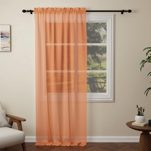 Pacok Orange Voile Curtains 108 Drop, 1 Panel Rod Pocket W56xL84 Inch