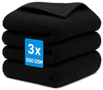 Kemes Lot de 3 chiffons en microfibre pour voiture - 600 g/m² - Pour l'entretien de la voiture et la maison - Chiffon sec en microfibre extrêmement absorbant, non pelucheux et doux - 30 x 30 cm - Noir