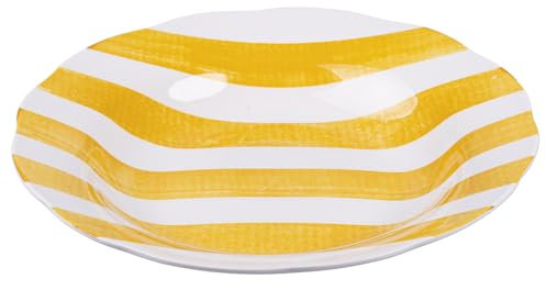 Lot de 6 assiettes creuses en porcelaine, bordure festonnée, motif rayures, jaune, Versilia