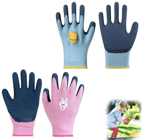 ZWWOGE 2 paia di Guanti da Lavoro per Bambini dai 5 ai 9 anni, da Lavoro per Bambini con Rivestimento in Lattice Protettivi Antiscivolo, Guanti da Giardino per Ragazzi e Ragazze