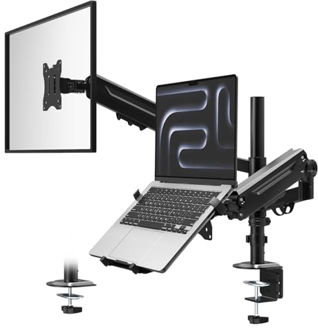 PUTORSEN Monitor Halterung mit Laptop Arm für 17-35 Zoll Bildschirm bis zu 18 Notebook,Vollständig Verstellbarer Federgestützter Laptop Halterung Schreibtisch,VESA 75x75/100x100mm