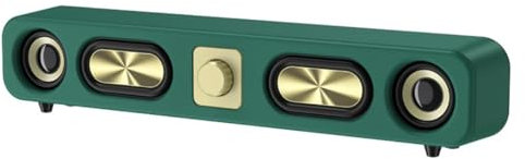 Enceinte Bluetooth sans fil rétro avec basses puissantes, son surround 12D, 15 heures d'autonomie, design en bois pour la maison/jeu/extérieur - AUX/USB/TF/FM (vert foncé)