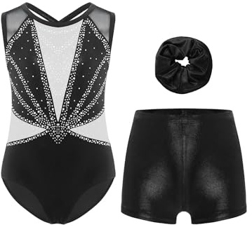 Choomomo ragazza Set da ginnastica a tre pezzi Body Pattinaggio artistico Gare Bambini Balletto Body Danza Spettacolo in costume 5-16 anni Bianco nero 9-10 anni