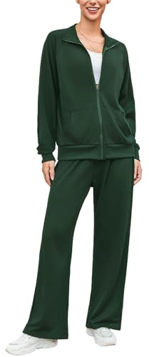 Terecey Tuta Donna Completa 2 Pezzi Tute Sportive Completa Tuta Invernale Elegante Tute de Ginnastica Felpata Casual Abbigliamento per Jogging Correre Fitness Verde M